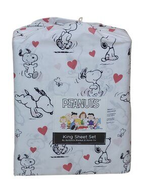 Peanuts King Sheet Set By Berkshire Snoopy & Hearts Pattern Valentines Day